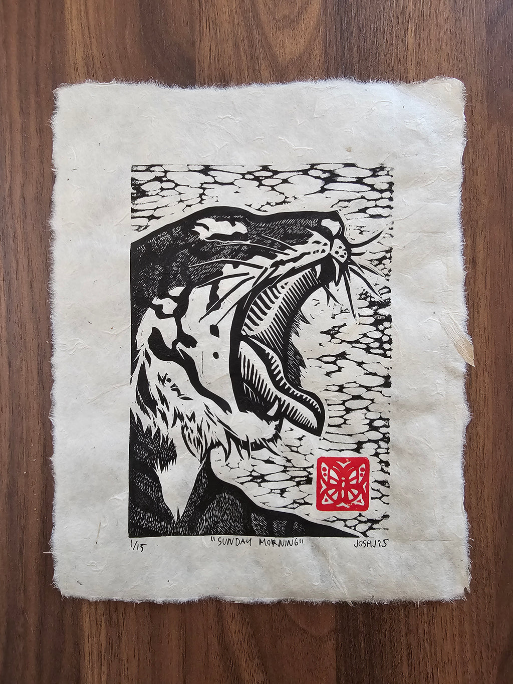 "Sunday Morning" - Tiger Linocut Print (Edition of 15)