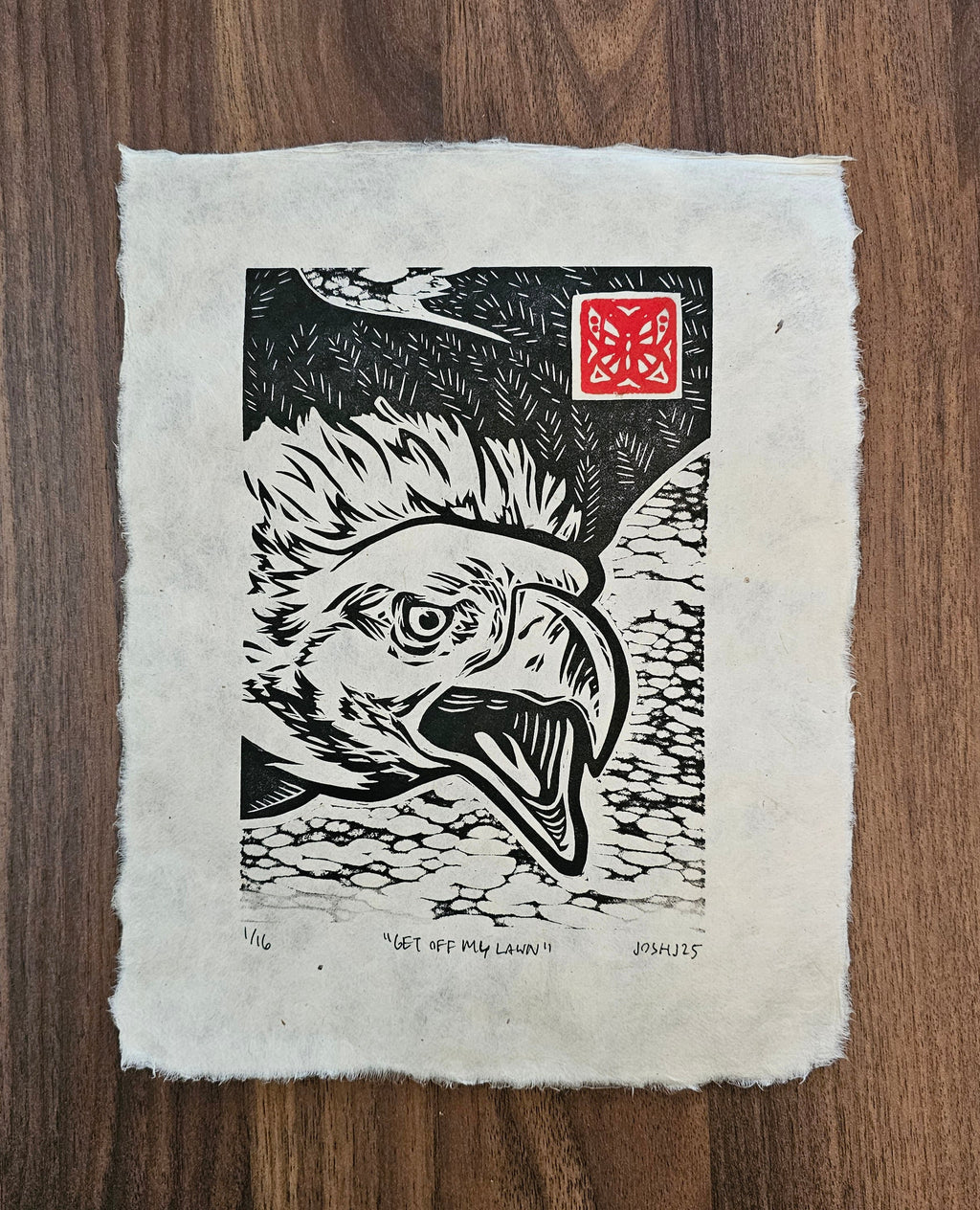 "Get off my lawn" - Eagle Linocut Print (Edition of 16)
