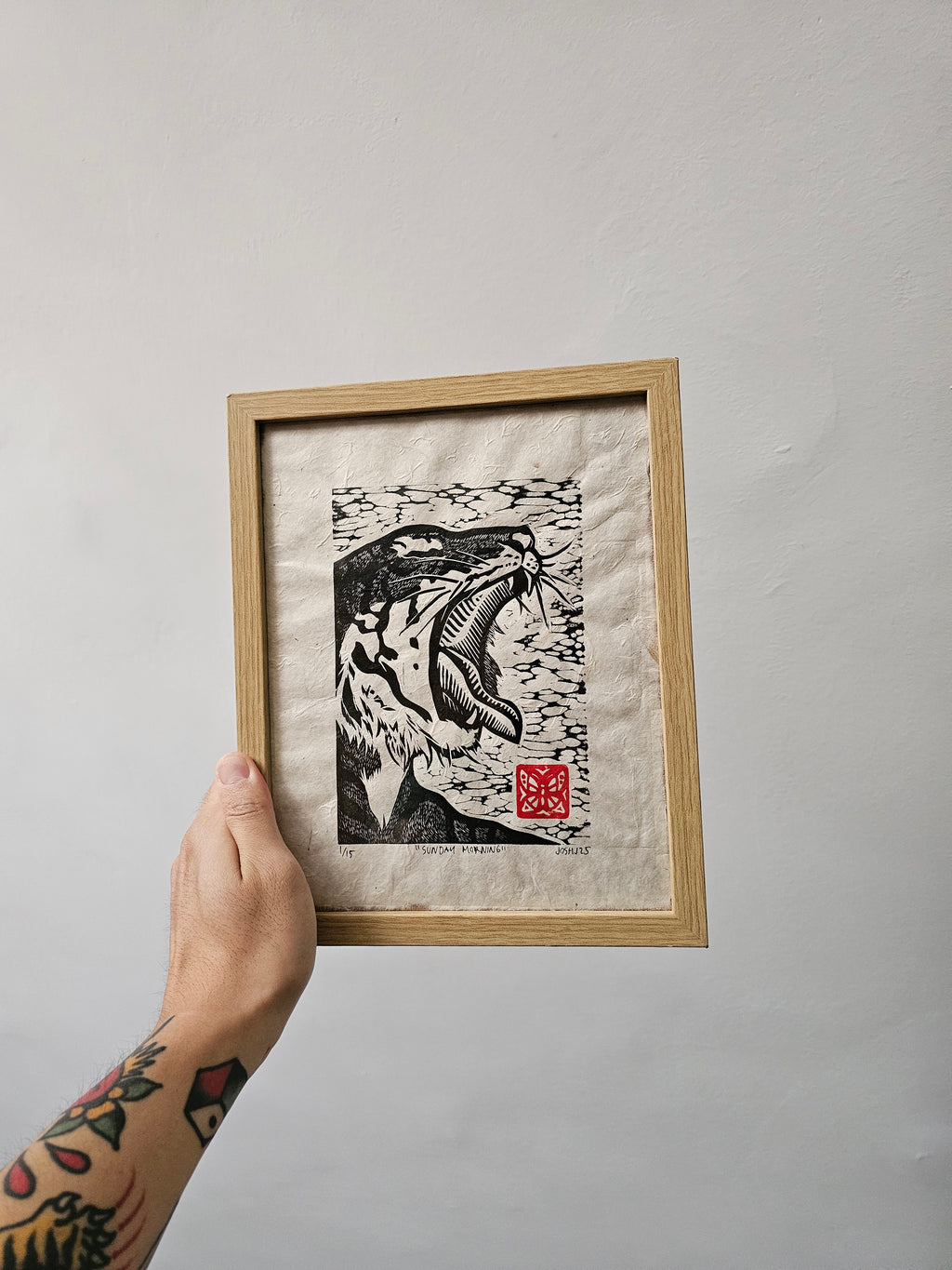"Sunday Morning" - Tiger Linocut Print (Edition of 15)