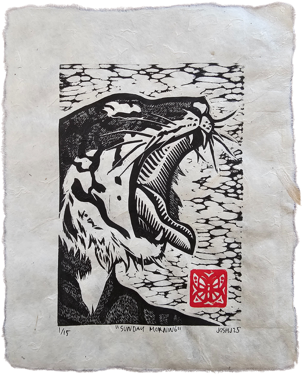 "Sunday Morning" - Tiger Linocut Print (Edition of 15)