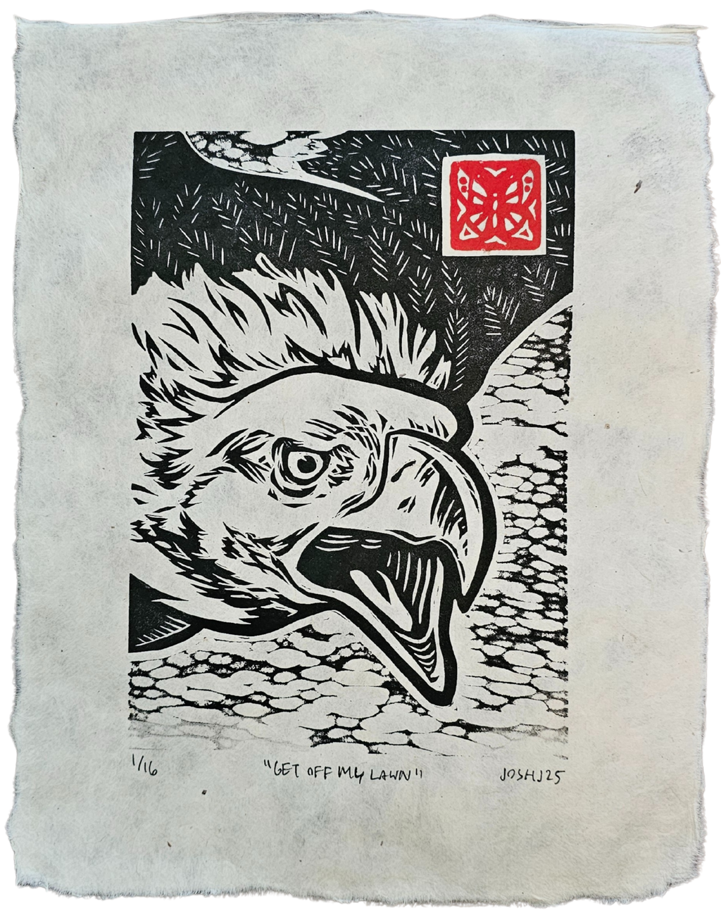 "Get off my lawn" - Eagle Linocut Print (Edition of 16)