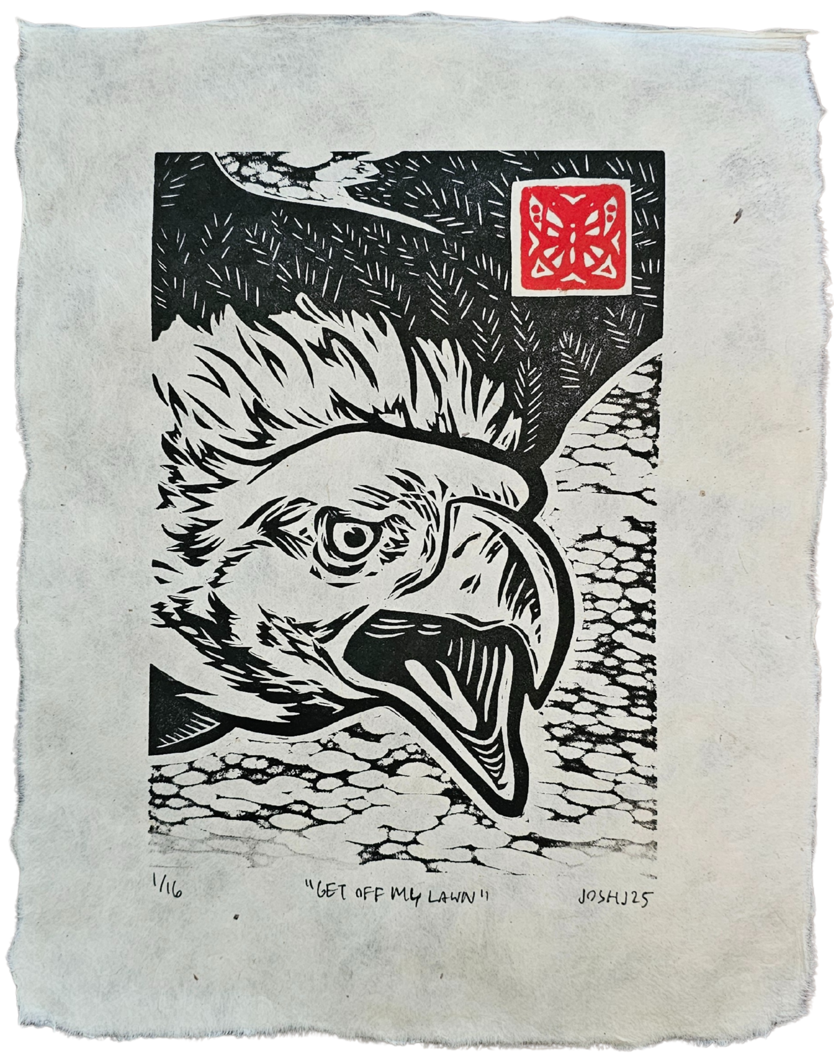 "Get off my lawn" - Eagle Linocut Print (Edition of 16)